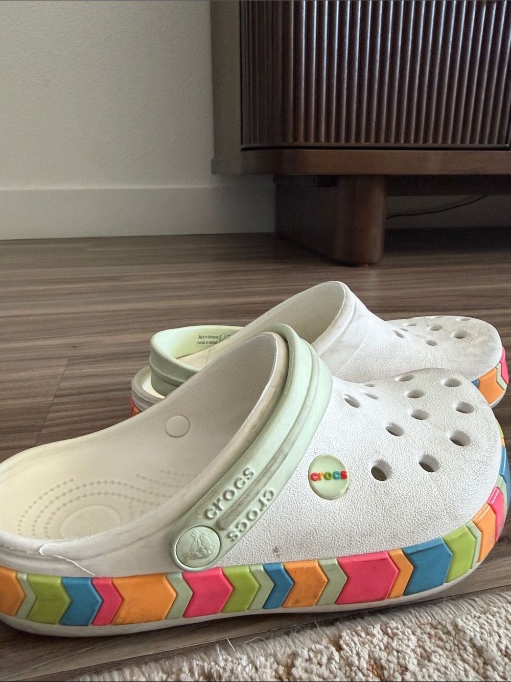CROCS Kids White Clog with Multicolor Chevron Trim